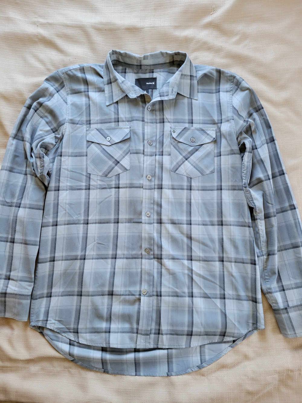 Hurley Mens Dri-Fit Plaid Long Sleeve Button Up Shirt Gray
